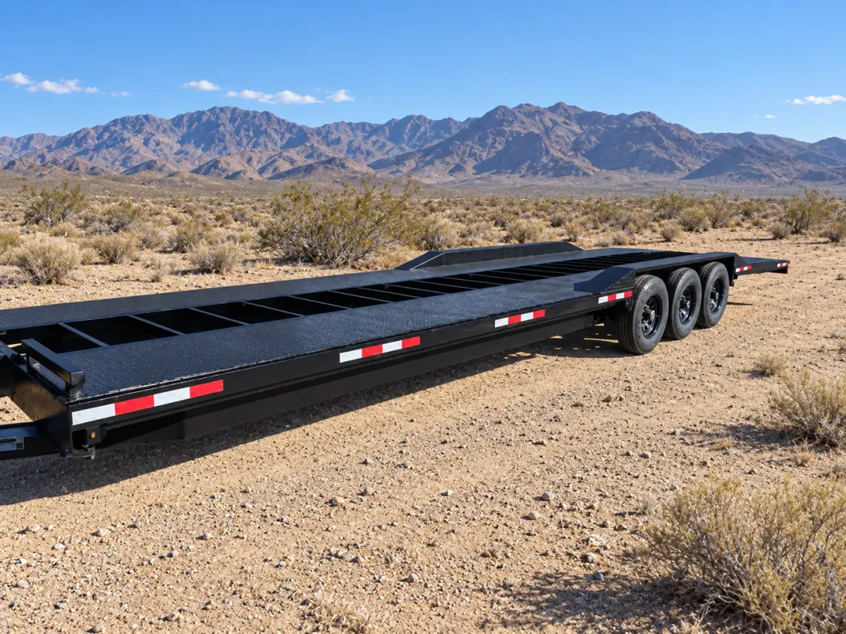 Triple-axle double car hauler deckover trailer for rent in Fontana, CA
