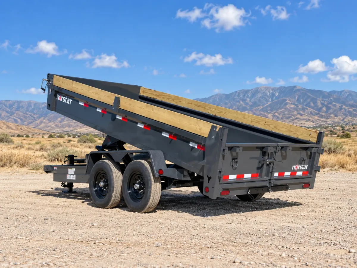Hydraulic dump trailer with raised bed for rent in Fontana, CA